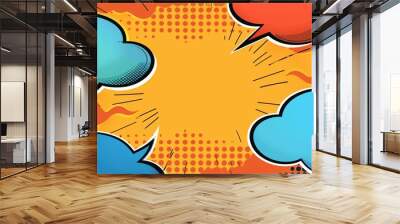 Pop art style illustration featuring speech bubbles with no text. Wall mural