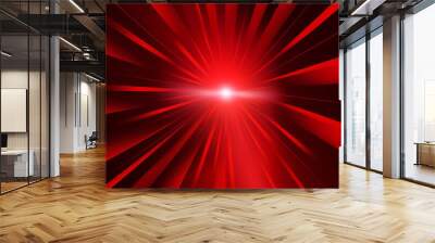 Radial red light shining brightly in the dark tunnel. Wall mural