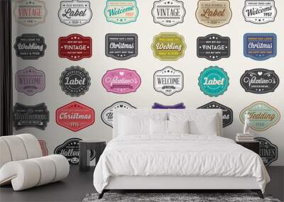 Raster Set of Vintage Retro Styled Premium Design Labels Wall mural