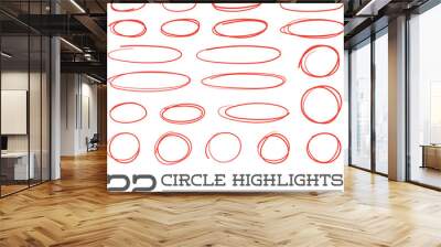 red hand drawn circles rounds bubbles set collection in vector Wall mural