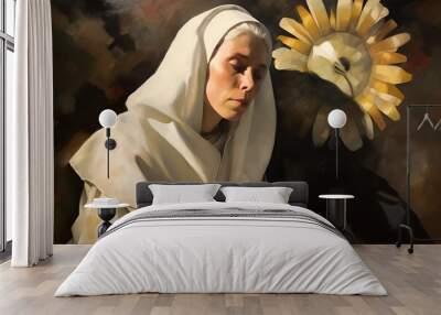 Saint Catherine of Siena, painting illustration. Generative Ai. St. Catherine is a famous catholic saint. Wall mural