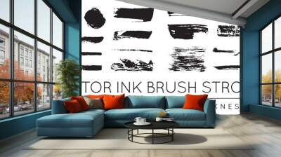 Set of Vector Black Pen Ink Brush Strokes. Grunge Ink Brush Stroke. Dirty Brush Stroke. Wall mural