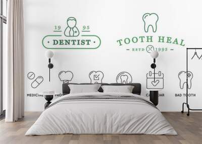 Set of Vector Dental Signs and Icons. Template Illustration. Stomatology Graphic Oral Elements. Wall mural