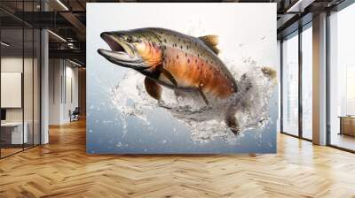 Solitary Atlantic Salmon Leaping in Isolation. Wall mural