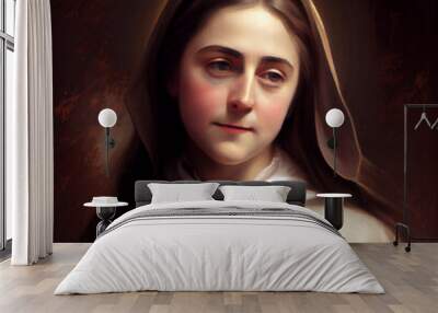 St. Therese of Lisieux art painting illustration. Generative Ai. Wall mural