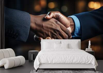 The boss and the job applicant share a handshake, sealing a successful interview.. Wall mural