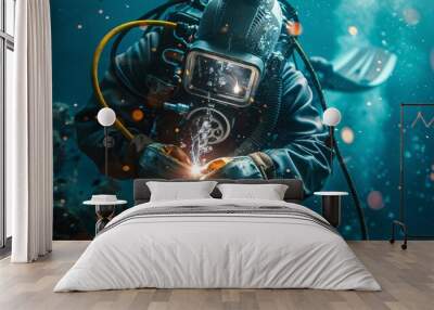 Underwater welder performing hotworks in close proximity Wall mural