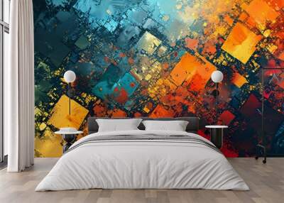 Vibrant and abstract geometric square pattern for texture and backdrop. Wall mural