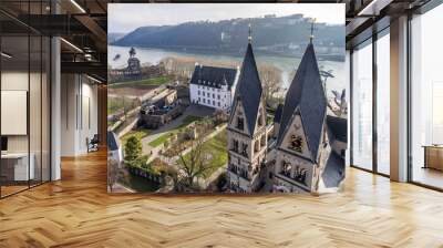 Koblenz City Germany historic monument German Corner where the rivers rhine and mosele flow together on a sunny day Wall mural