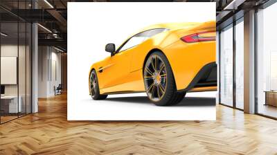 back of a yellow luxury car isolated on a white background Wall mural