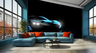 Generic and unbranded black sport car isolated on a dark background Wall mural