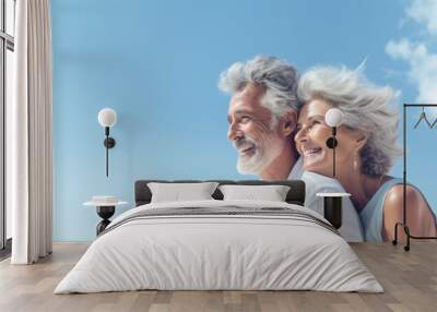 Happy smiling mature senior couple on the beach Wall mural