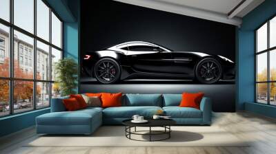 Lateral view of a black car on a dark background Wall mural