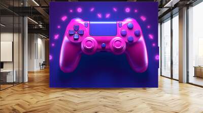 Modern purple gamepad isolated on a blue background Wall mural