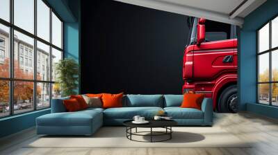 Red modern truck on a dark background, copyspace Wall mural