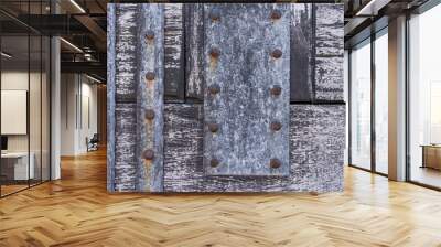 Timber wood light and old metal panels background Wall mural