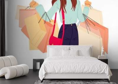 Jeune femme faisant du shopping pour le black friday Wall mural