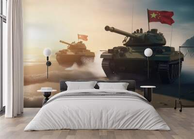 Chinese Army Tanks Invading Taiwan by Water - AI Generated Wall mural