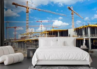 building construction and crane over blue sky Wall mural