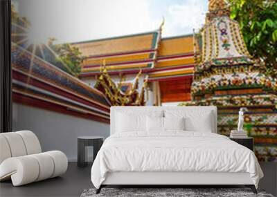 Thai architecture in Wat Pho public temple in Bangkok, Thailand. Wall mural