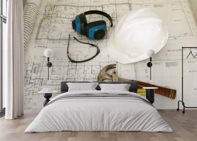 construction worker equipments and drawing Wall mural