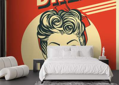 advertising coffee retro poster with pop art woman Wall mural