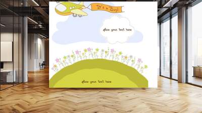 baby boy announcement card with airplane Wall mural