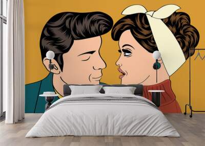 pop art cute retro couple in comics style Wall mural