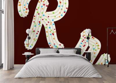 Tempting tipography. Font design. 3D letter R of the whipped cream and candy Wall mural