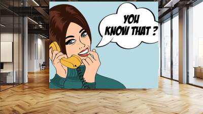 woman chatting on the phone, pop art illustration Wall mural