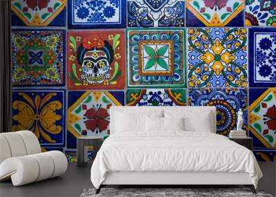 Colorful, patterned ceramic tiles on a wall in Cabo San Lucas, Mexico
 Wall mural