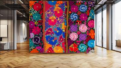 Colorful, vibrant floral patterned Mexican fabric for sale
 Wall mural