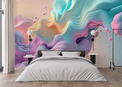 abstract ai generated background illustration of a colored floating liquid in violet and turquoise pastel colors Wall mural