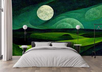 abstract render of a green fantasy landscape, midjourney generated Wall mural