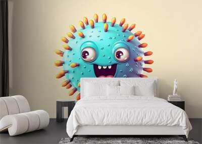 ai generated fantasy illustration of blue virus character with funny face Wall mural