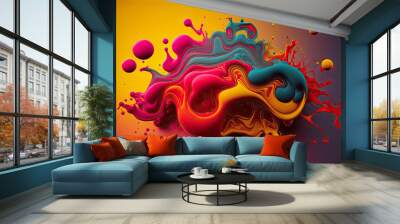 background illustration of a colored floating liquid in the colors blue, orange and pink Wall mural