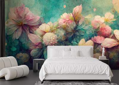 illustration of a beautiful flower background, warm pink colors Wall mural