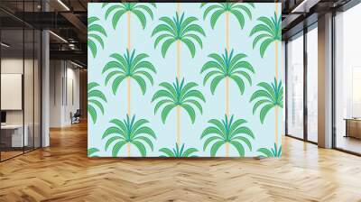 Palm tree pattern repeat retro mid century illustrations inspired by Palm Springs summer. Turquoise blue vector illustration. Fun and cute summer surface design. Wall mural