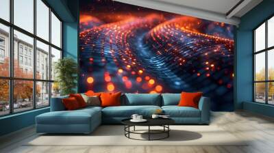 A matrix-like grid with streams of data flowing through, representing the digital infrastructureimage illustration Wall mural