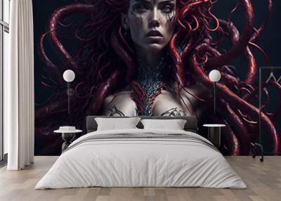 Medusa. Grecian mythological female Gorgon with snakes. Generative Artificial Intelligence. Wall mural