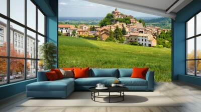 Landscape on the Tortona hills at springtime. View of Sarezzano Wall mural