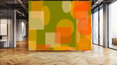 Abstract orange circle and ellipses squares and rectangles illus Wall mural