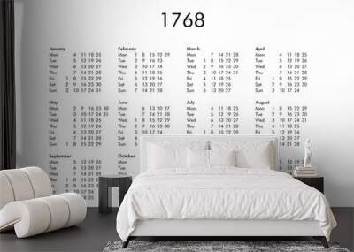 Calendar of year 1768 Wall mural