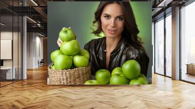 healthy woman with green apples AI generated Wall mural