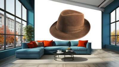 a brown fedora hat isolated on white Wall mural