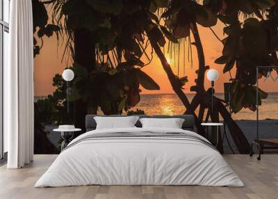 A wonderful sunset in the Maldives. A beautiful landscape and sea Wall mural