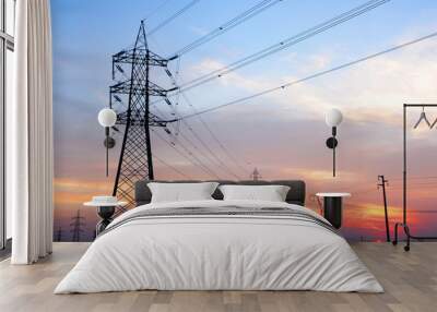 ravenna, transmission lines at sunset. Wall mural