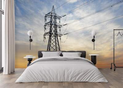 ravenna, transmission lines at sunset. Wall mural