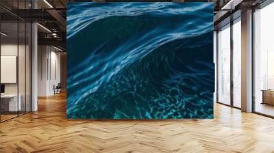 an abstract background of flowing, water-like shapes using a gradient of turquoise to deep ocean blue, creating a soothing and serene visual Wall mural