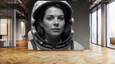 Black and white portrait of a female astronaut. Wall mural